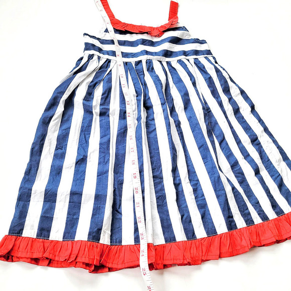 Girls 6-7 Red White Blue Striped Dress Cotton - Picture 4 of 5